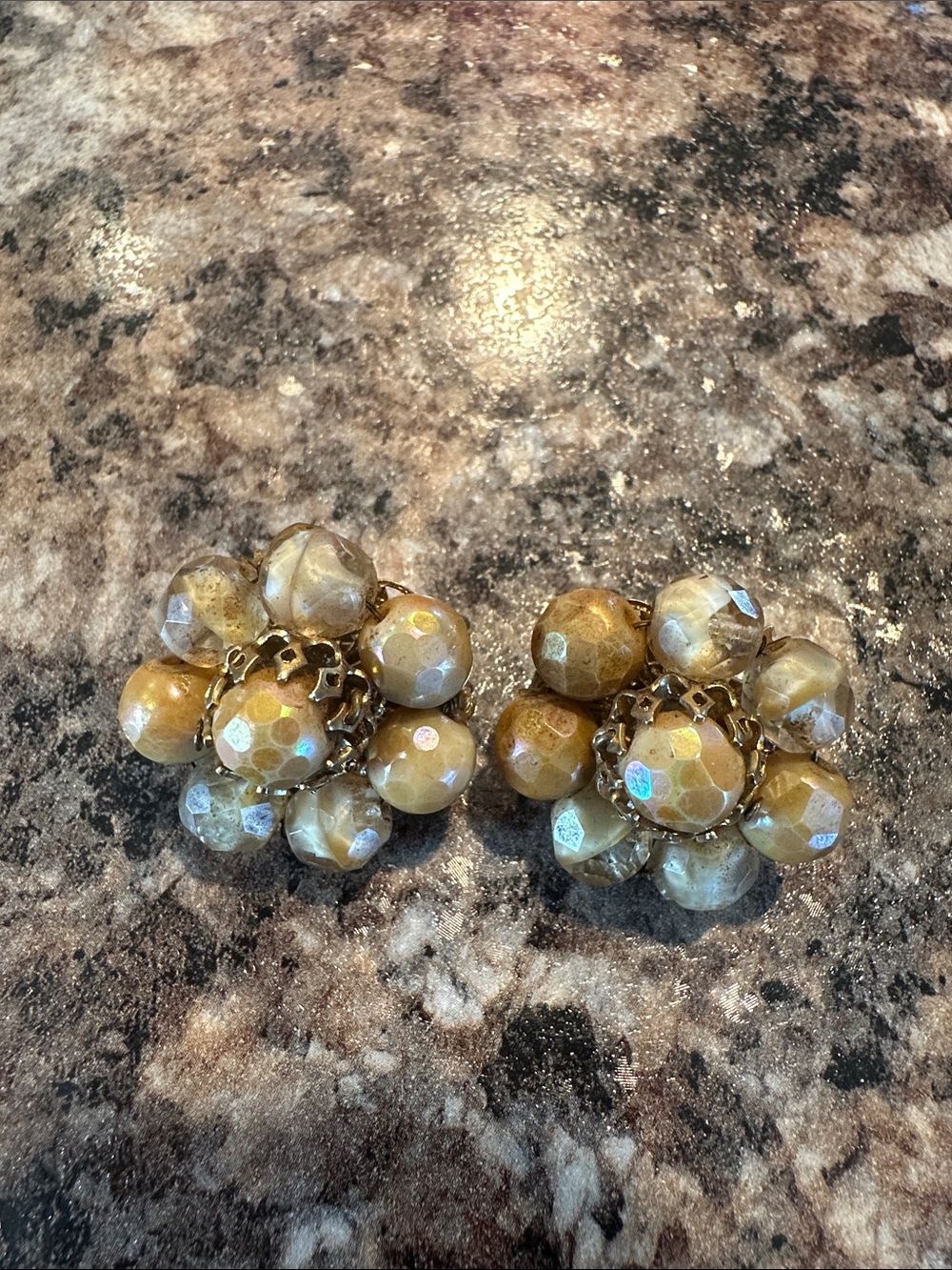 Gold Cluster Bead Floral Clip-On Earrings